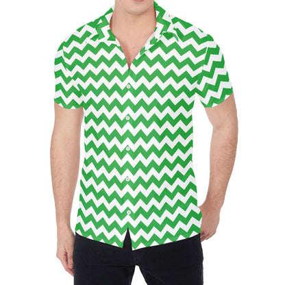Green And White Chevron Pattern Print Men's Shirt