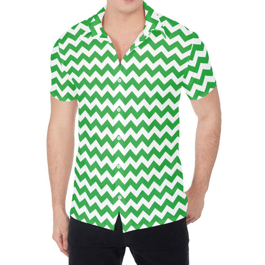 Green And White Chevron Pattern Print Men's Shirt