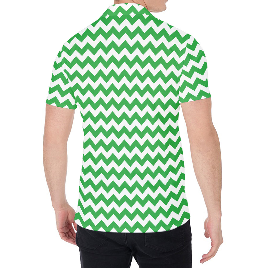 Green And White Chevron Pattern Print Men's Shirt