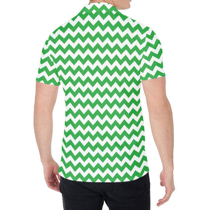 Green And White Chevron Pattern Print Men's Shirt