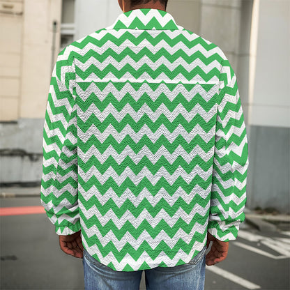 Green And White Chevron Pattern Print Men's Shirt Jacket