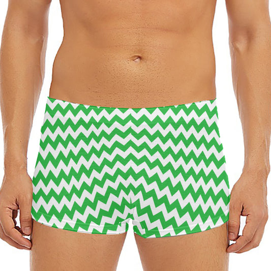 Green And White Chevron Pattern Print Men's Short Boxer Briefs