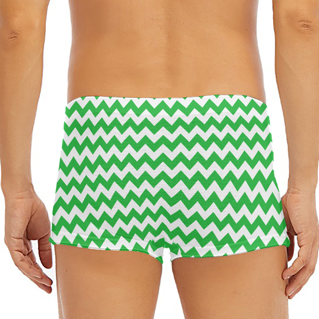 Green And White Chevron Pattern Print Men's Short Boxer Briefs