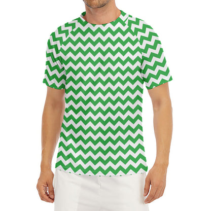 Green And White Chevron Pattern Print Men's Short Sleeve Rash Guard