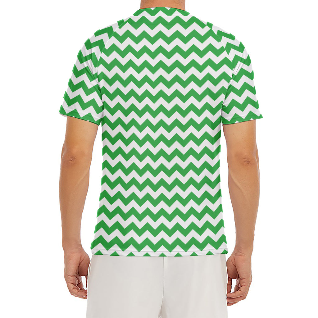 Green And White Chevron Pattern Print Men's Short Sleeve Rash Guard
