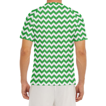 Green And White Chevron Pattern Print Men's Short Sleeve Rash Guard
