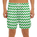 Green And White Chevron Pattern Print Men's Split Running Shorts