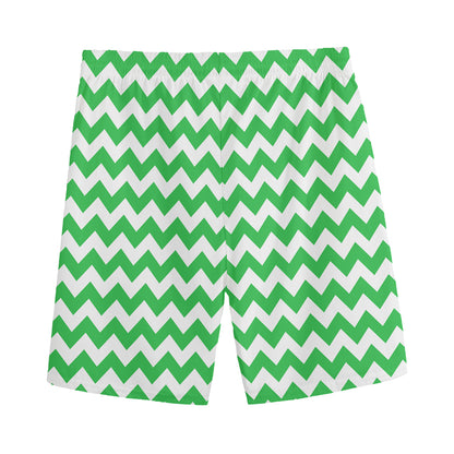 Green And White Chevron Pattern Print Men's Sports Shorts