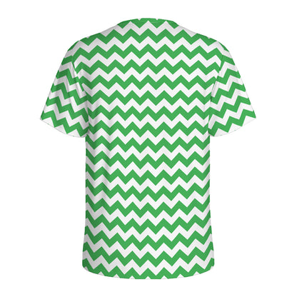 Green And White Chevron Pattern Print Men's Sports T-Shirt