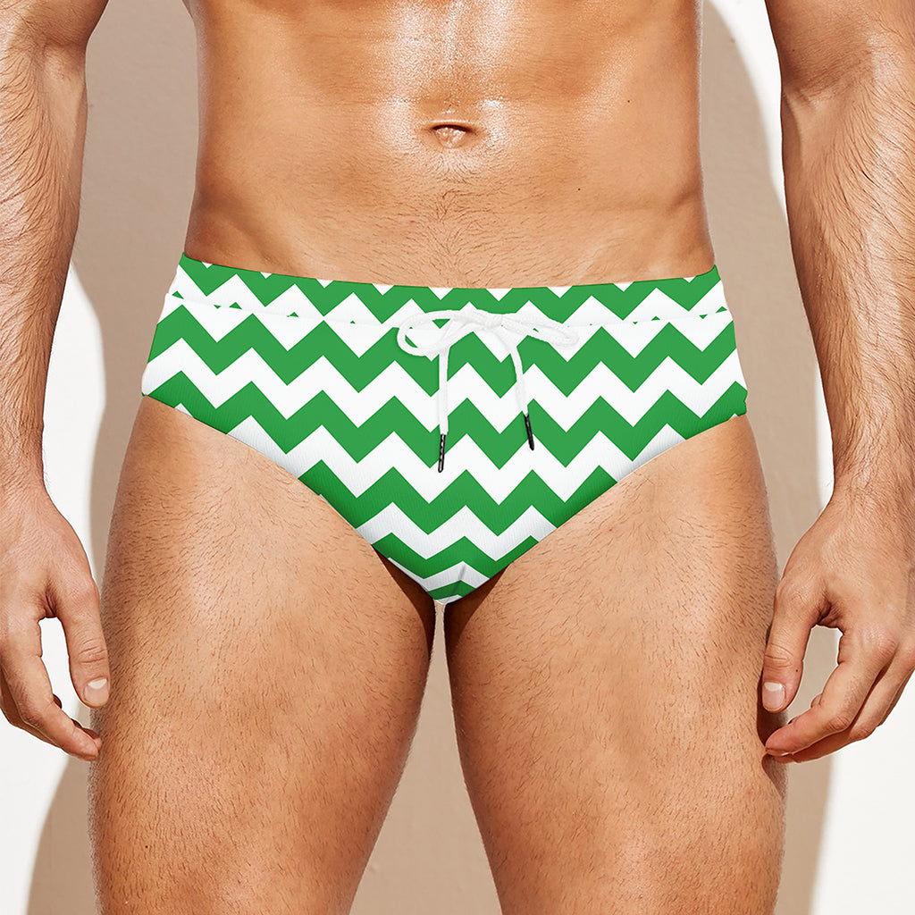 Green And White Chevron Pattern Print Men's Swim Briefs