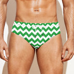 Green And White Chevron Pattern Print Men's Swim Briefs