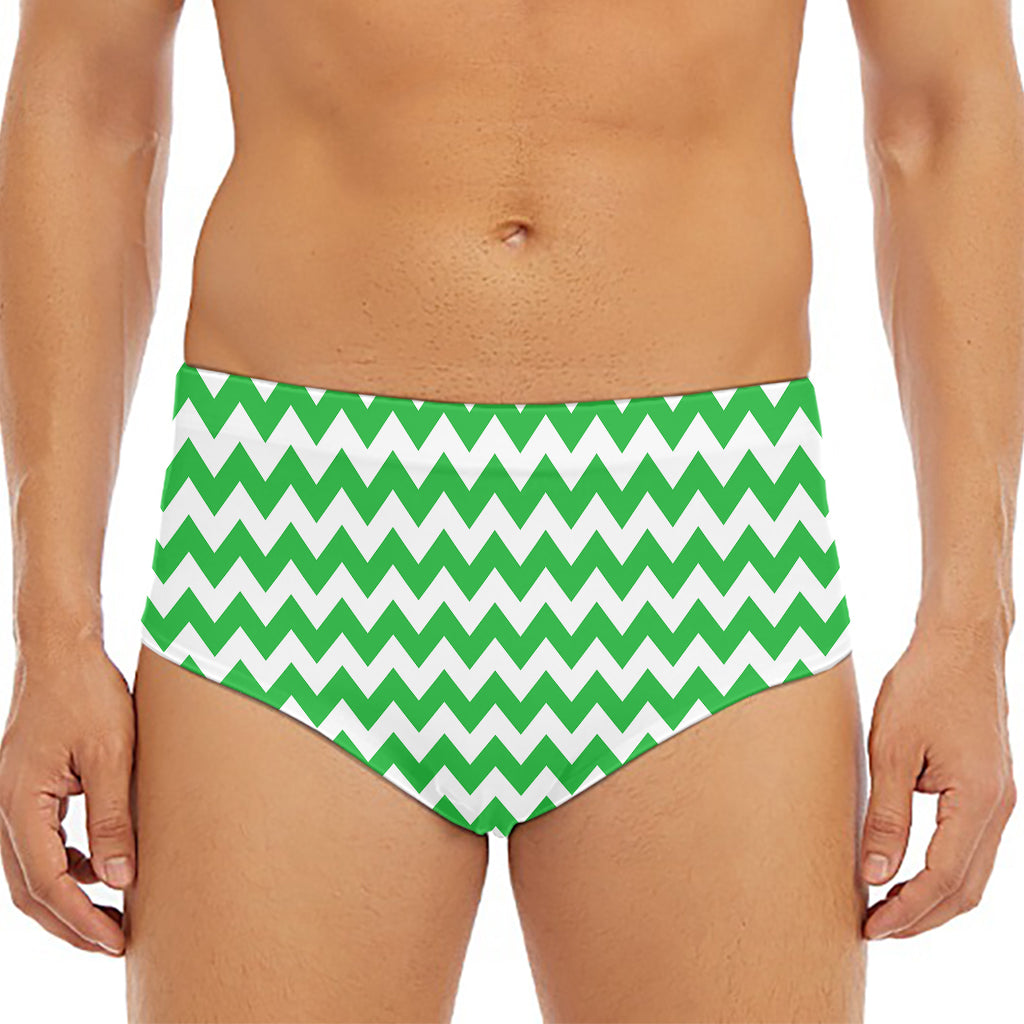 Green And White Chevron Pattern Print Men's Triangle Swim Briefs