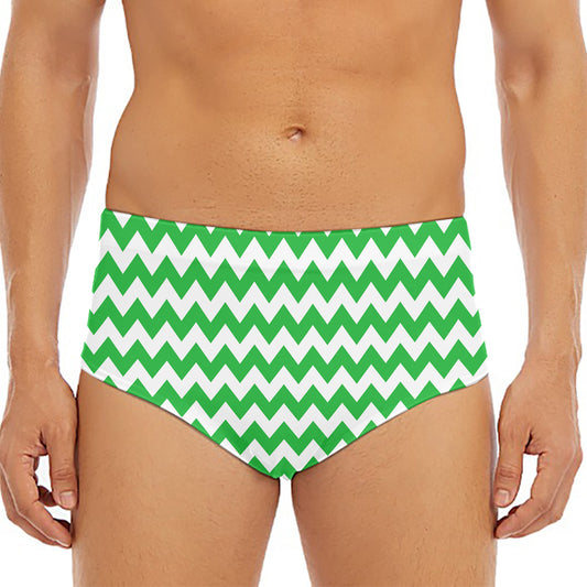 Green And White Chevron Pattern Print Men's Triangle Swim Briefs