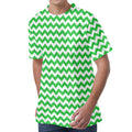 Green And White Chevron Pattern Print Men's Velvet T-Shirt