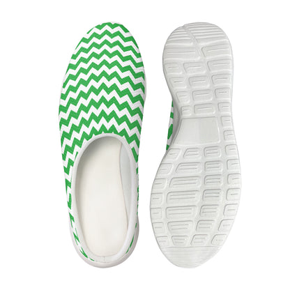 Green And White Chevron Pattern Print Mesh Casual Shoes