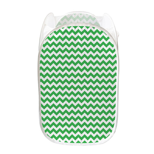 Green And White Chevron Pattern Print Mesh Laundry Hamper
