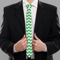 Green And White Chevron Pattern Print Necktie
