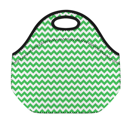 Green And White Chevron Pattern Print Neoprene Lunch Bag