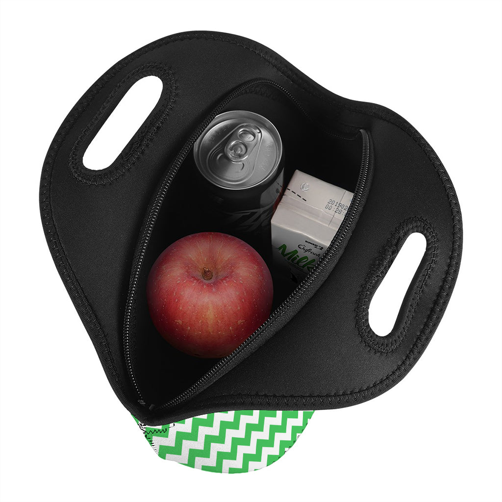 Green And White Chevron Pattern Print Neoprene Lunch Bag