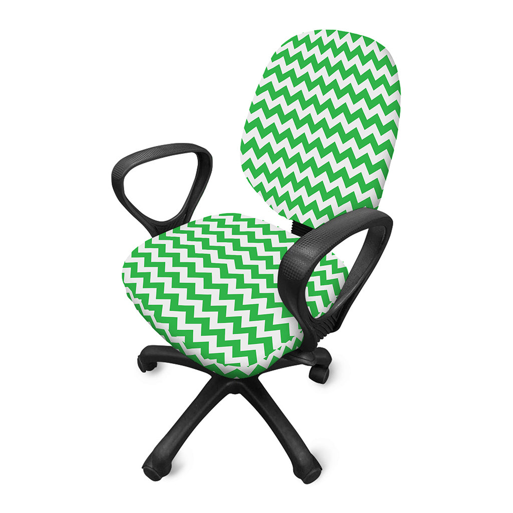 Green And White Chevron Pattern Print Office Chair Cover