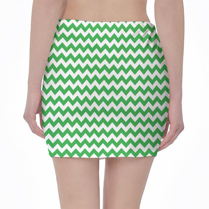Green And White Chevron Pattern Print Pencil Mini Skirt