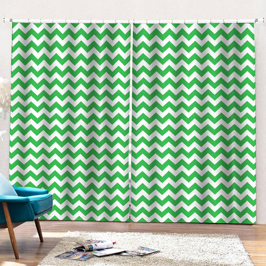 Green And White Chevron Pattern Print Pencil Pleat Curtains