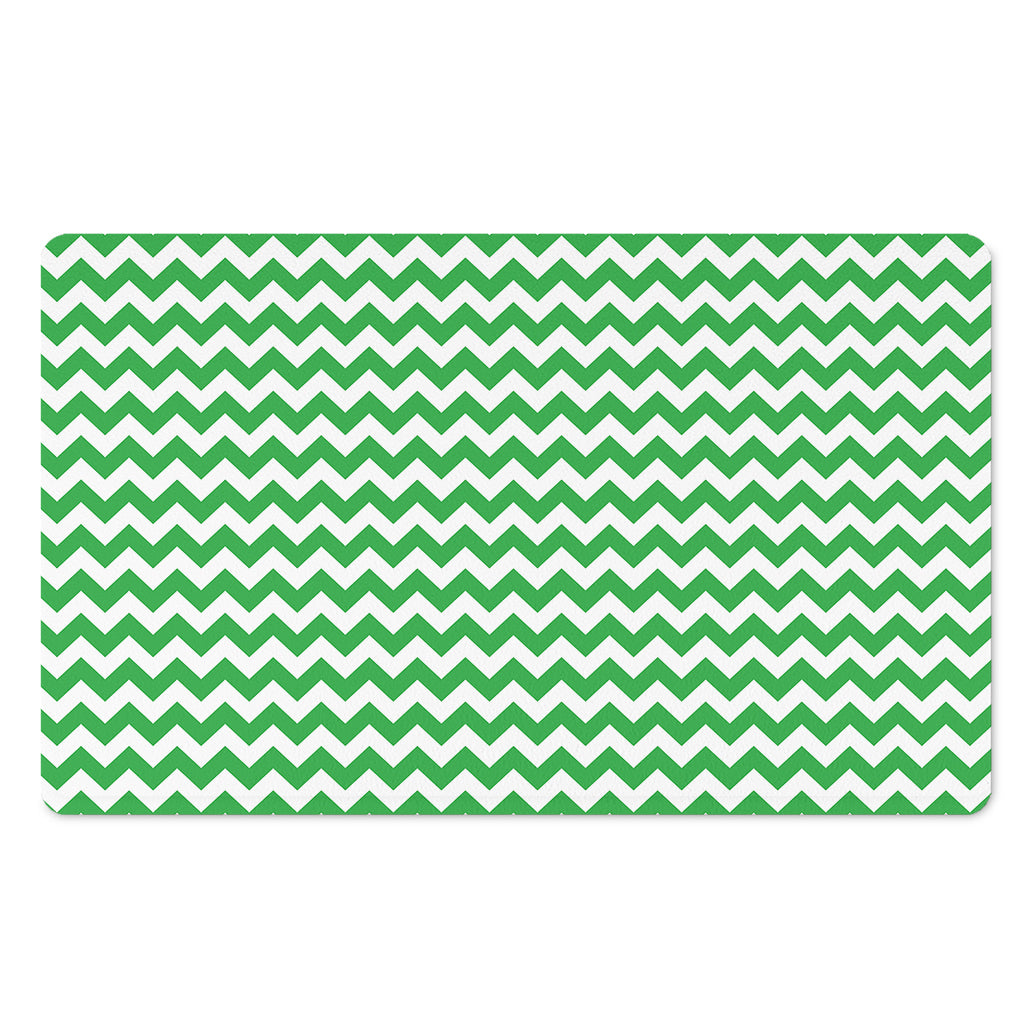 Green And White Chevron Pattern Print Polyester Doormat
