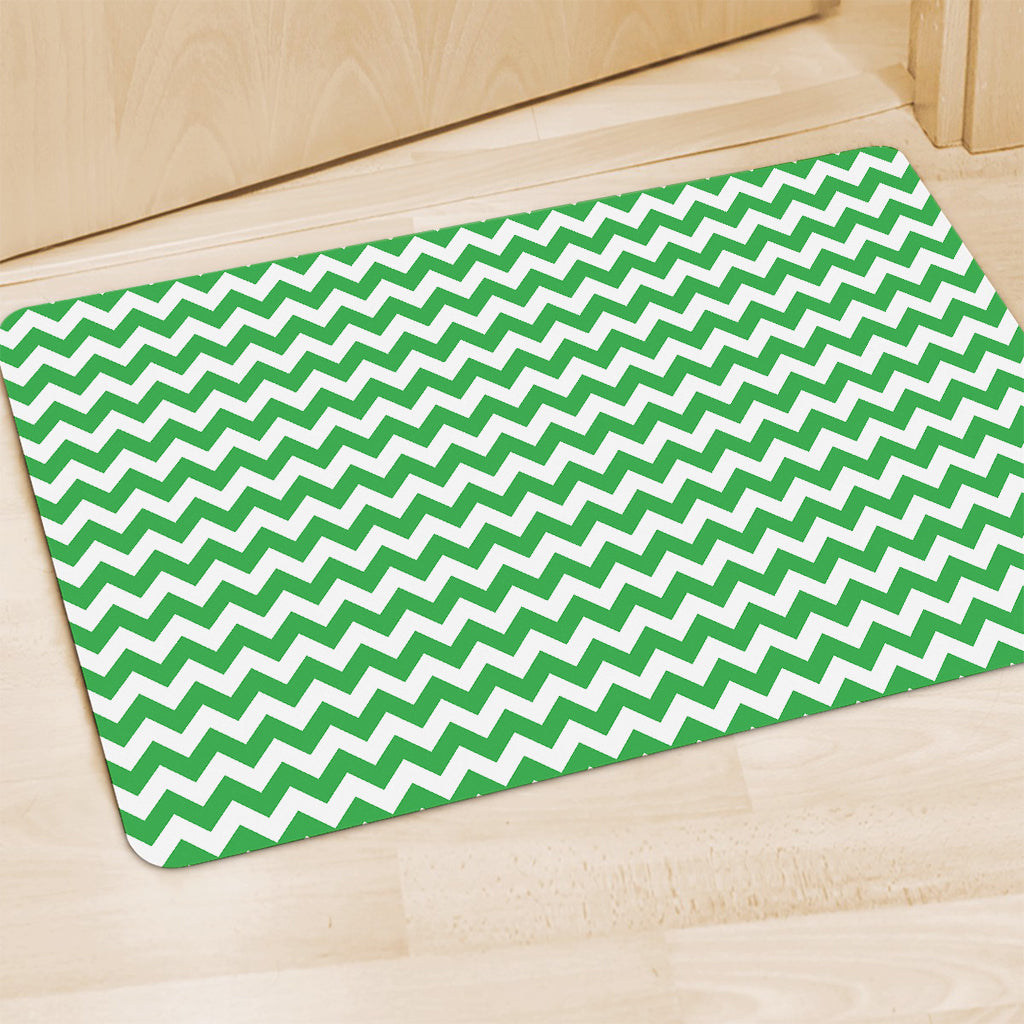 Green And White Chevron Pattern Print Polyester Doormat