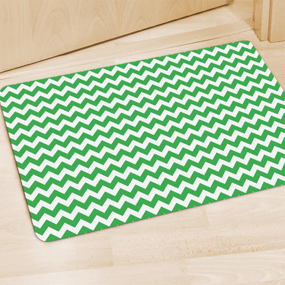 Green And White Chevron Pattern Print Polyester Doormat