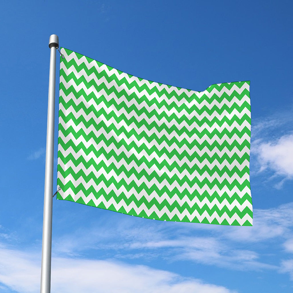 Green And White Chevron Pattern Print Polyester Flag