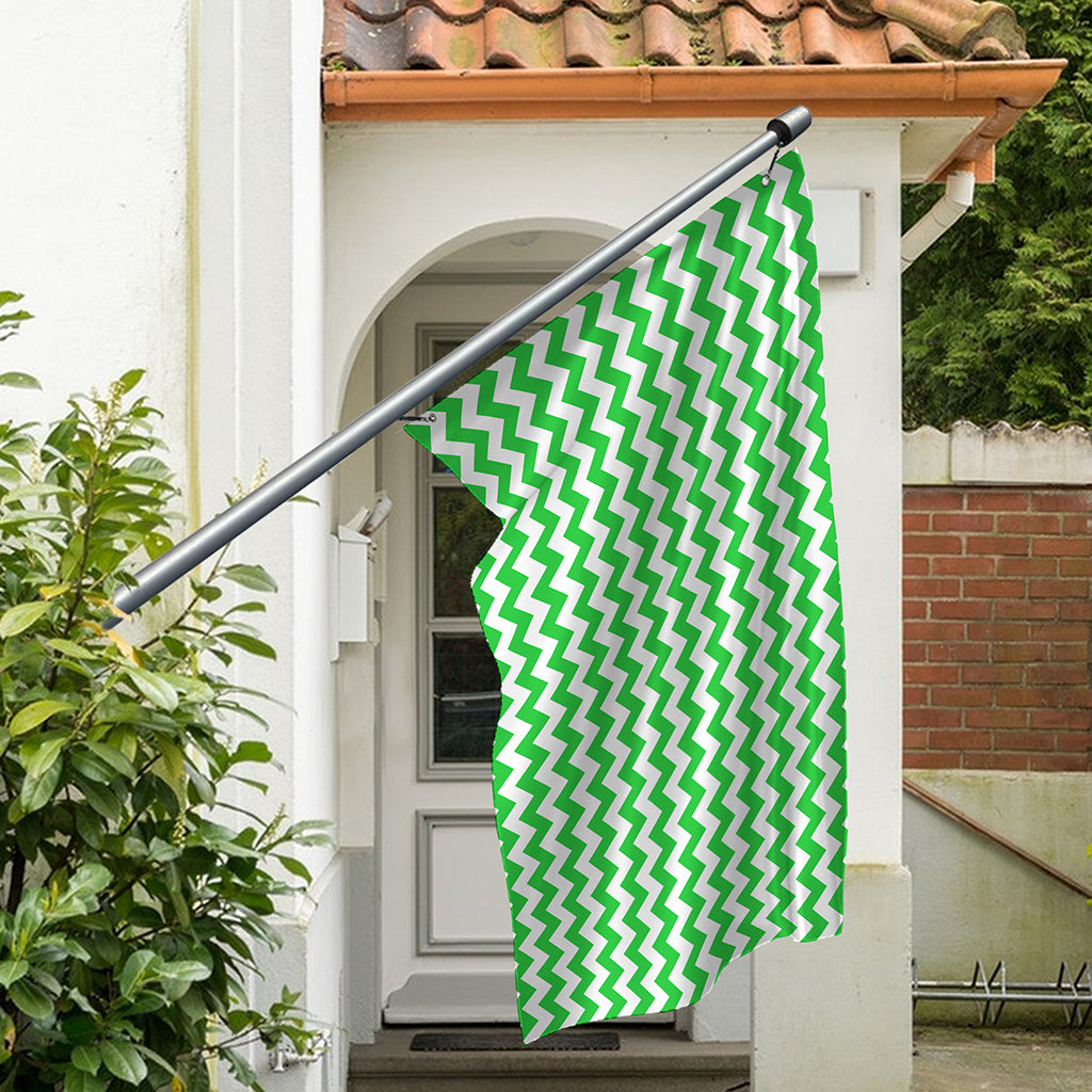 Green And White Chevron Pattern Print Polyester Flag