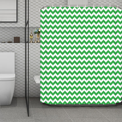 Green And White Chevron Pattern Print Polyester Shower Curtain