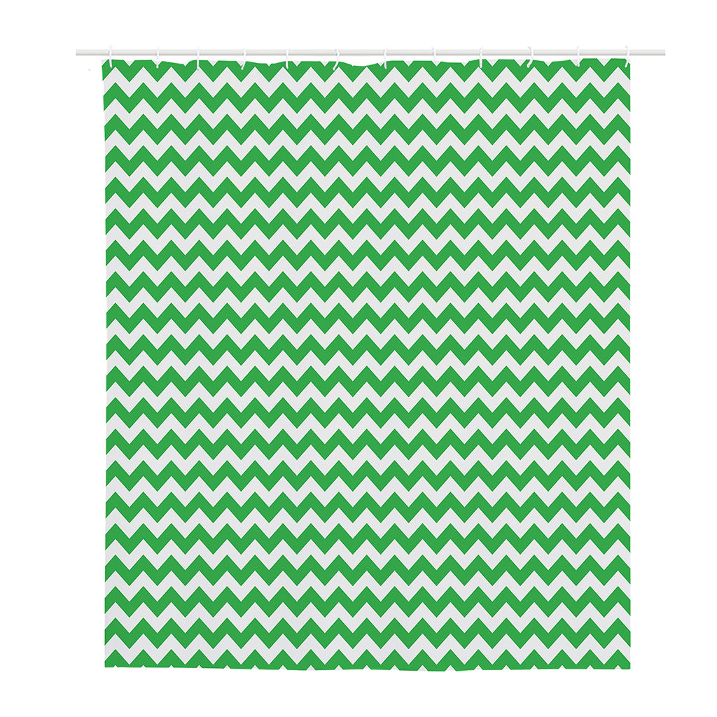 Green And White Chevron Pattern Print Polyester Shower Curtain
