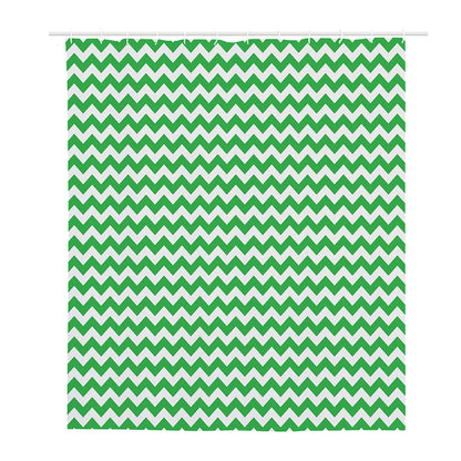Green And White Chevron Pattern Print Polyester Shower Curtain