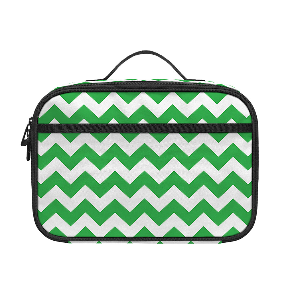 Green And White Chevron Pattern Print Portable Lunch Bag