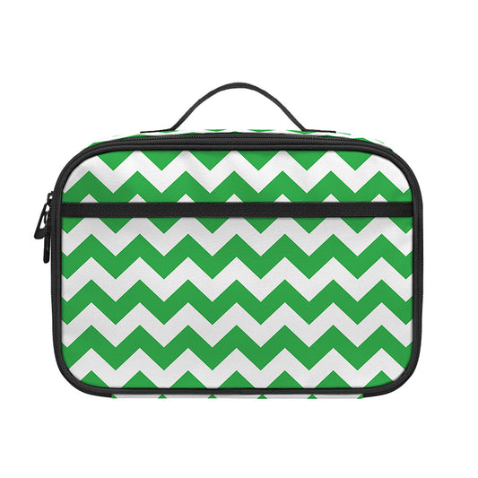 Green And White Chevron Pattern Print Portable Lunch Bag