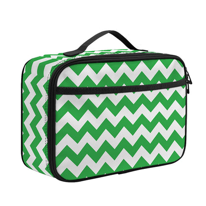 Green And White Chevron Pattern Print Portable Lunch Bag