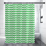 Green And White Chevron Pattern Print Premium Shower Curtain