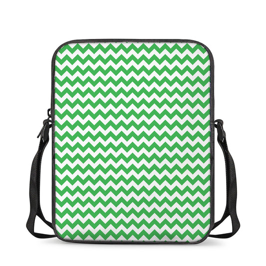 Green And White Chevron Pattern Print Rectangular Crossbody Bag