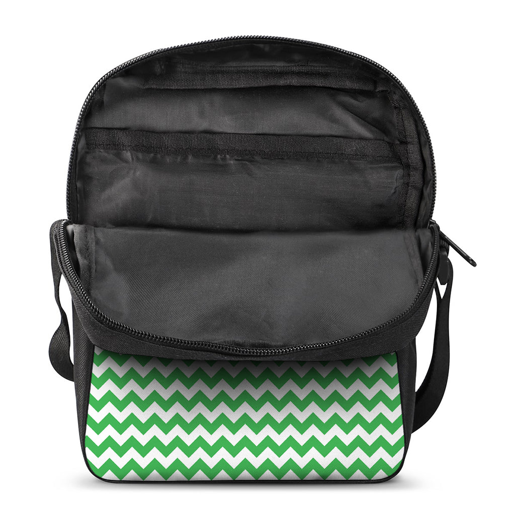 Green And White Chevron Pattern Print Rectangular Crossbody Bag