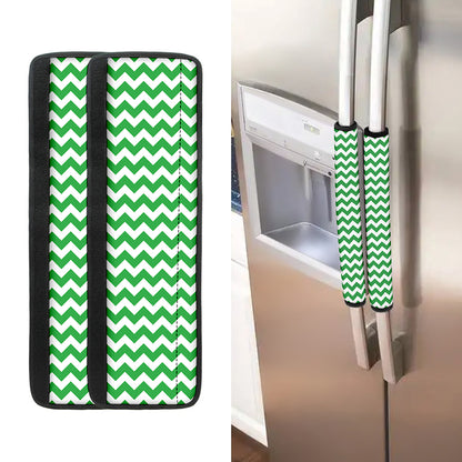 Green And White Chevron Pattern Print Refrigerator Handle Covers