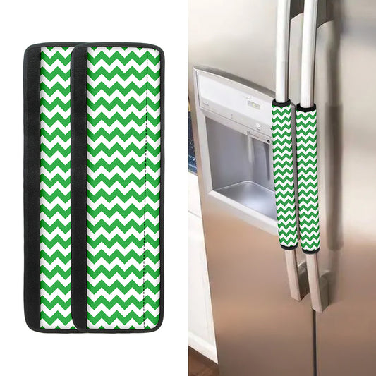 Green And White Chevron Pattern Print Refrigerator Handle Covers