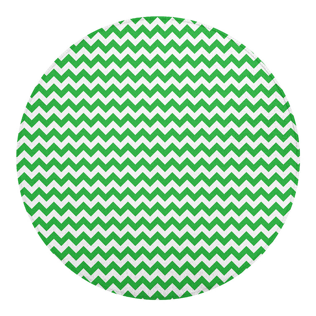 Green And White Chevron Pattern Print Round Blanket