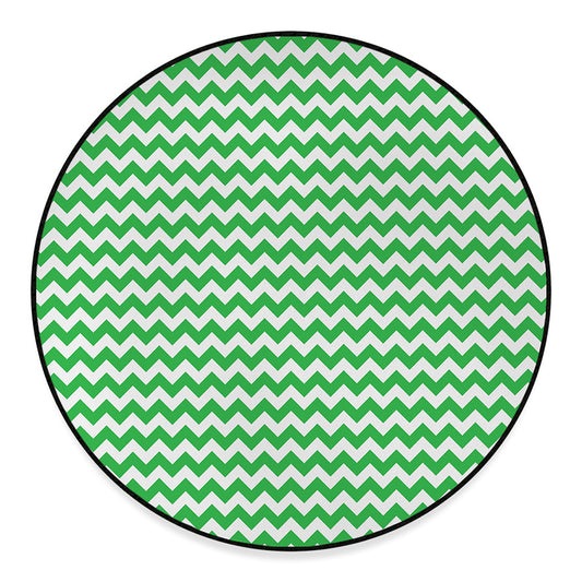 Green And White Chevron Pattern Print Round Floor Mat