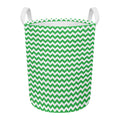 Green And White Chevron Pattern Print Round Laundry Basket