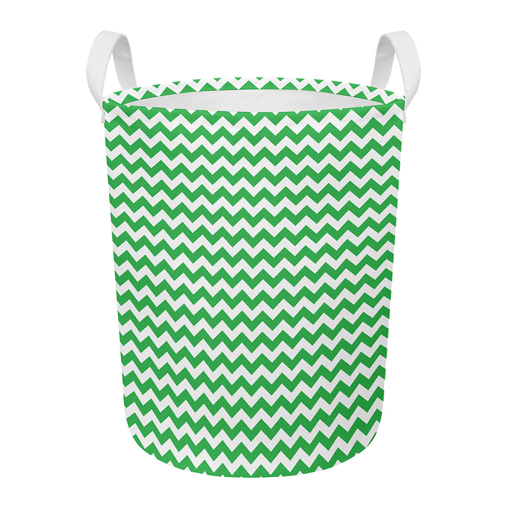 Green And White Chevron Pattern Print Round Laundry Basket