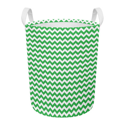 Green And White Chevron Pattern Print Round Laundry Basket