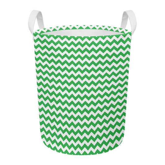 Green And White Chevron Pattern Print Round Laundry Basket