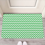 Green And White Chevron Pattern Print Rubber Doormat