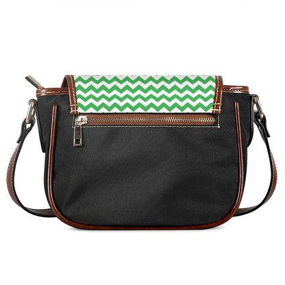 Green And White Chevron Pattern Print Saddle Bag
